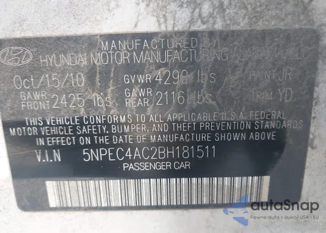 2011 Hyundai Sonata Limited from USA, damaged, VIN 5NPEC4AC2BH181511